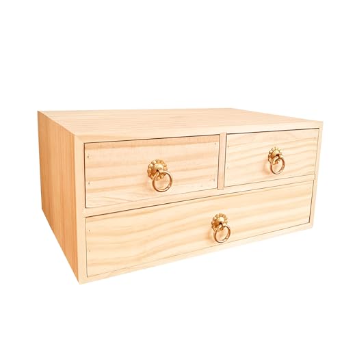 2 Layer Desk Organizer Wooden Desktop Organizer Tabletop Storage Organization Box Natural Wood Counter Drawer with Metal Handle 3 Drawer for Desk Accessories Home Office Counter Craft Decor - style: 2 Layer