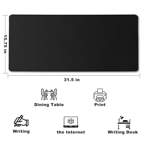 31.5" x 15.7" Waterproof Fabric Desk Pad, Rubber Anti-Slip Base, Stitched Edges No Curling, Fits Laptop Keyboard and Mouse, Smooth Office Mat Large Mouse Pad for Work Game, Black - color: Black, size: 31.5" x 15.7"