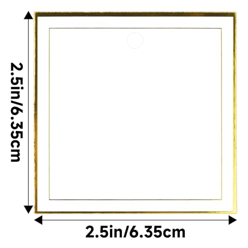 G2PLUS Gold Gift Tags with String, 100PCS Metallic Gold Foil Gift Tags, 2.5x2.5 in Large Blank White Square Paper Hanging Label Tag for Present Wrapping, Wedding, Birthday, Christmas Party Favors - style: Square Double Border