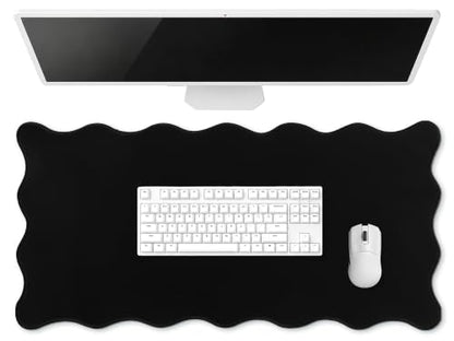 Hahafelt Scalloped Desk Mat Large Desk Pad Cute Coquette Table Mat Back to School Preppy Table Make up Pad Nonslip Graduation Gift with Stitching Waterproof Gaming(Black,23.6 x 13.8 Inches) - color: Black, size: 23.6 x 13.8 Inches