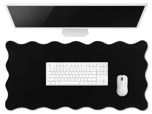 Hahafelt Scalloped Desk Mat Large Desk Pad Cute Coquette Table Mat Back to School Preppy Table Make up Pad Nonslip Graduation Gift with Stitching Waterproof Gaming(Black,31.5 x 15.8 Inches) - color: Black, size: 31.5 x 15.8 Inches