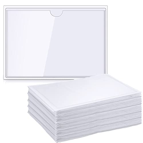 Outus 100 Pcs 5 x 7 Inch Clear Self Adhesive Pockets - Bin Labels for Storage Bins, Pocket Label Sleeves, Plastic Index Card Holder with Top Open for Organizing Bins Box Drawer - size: 5 x 7 Inch