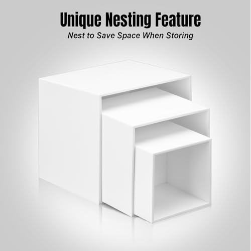 Clisela 3pcs Acrylic Cube Display Stands Box Risers White 3" 4" 5" | Food Risers for Buffet Table w/Hollow Bottoms, Decorative Display Stand Shelf for Dessert Collectibles Jewelry Figures Show - size: (3,4,5)"- White