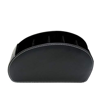 Remote Control Holder Organizer with Metal Bottom Stable Table Desk Leather Control Storage TV Remote Control Organizer with 5 Spacious Compartments (Black with Metal Bottom) - color: Black with Metal Bottom