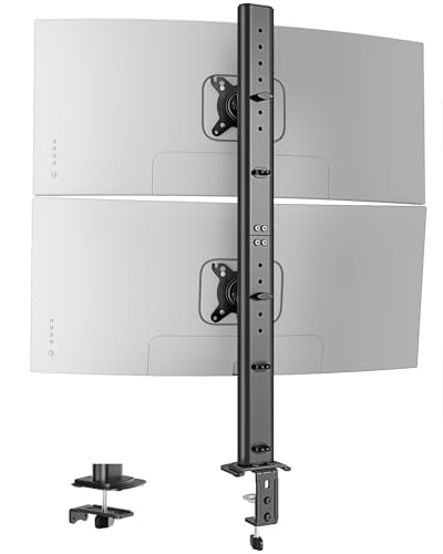 Pegzone Vertical Dual Monitor Mount for 17–34 Inch Screens, Stacked Monitor Stand, Holds up to 33 lbs per Arm, 33.1" Extra Tall Pole, Full Motion Height Adjustable Mount, 75/100 VESA, Clamp & Grommet