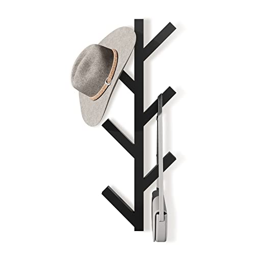 RRG Vertical Coat Rack Wall Mounted 16 Inch, Metal Vertical Hat Rack for Wall, Modern Coat Rack Tree for Hats, Jackets, Bags, Entryway Bedroom (Height 16") - color: Black