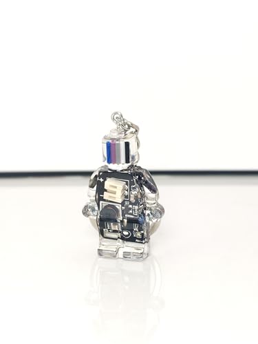 Upcycled Circuit Board Robot Keychain, Handmade Real PCB Resin Charm, Unique Cyberpunk Gift for IT - color: Black