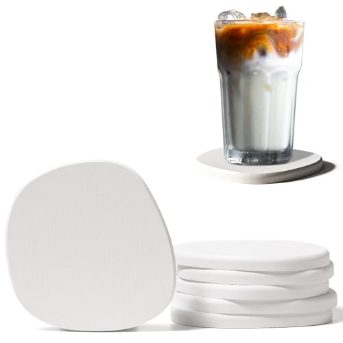 Diatomaceous Earth Coasters Set of 6 for Drinks, Moisture Water Absorbent Stone Coasters for Table Desk at Work, Water Absorbing Instant Drying Diatomite, Modern White - color: White, size: 6