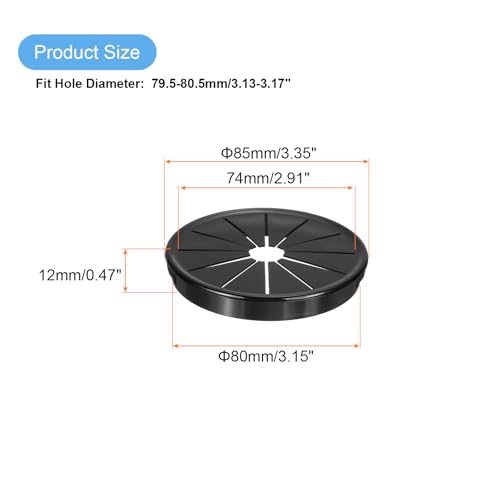 uxcell 3Pcs Desk Grommet Black, Snap Bushing Grommet with Shutter for Holes with 3.15"(80mm) Mounting, Round Nylon Snap in Cable Desk Grommet for Cables and Cords Management - size: 80mm