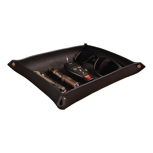 Valet Tray – Full-Grain Leather Catchall Organizer for Keys, Phone & Wallet – Rustic Nightstand & Desk Tray with Raised Sides – Handmade in USA (Black, Medium Rectangle) - color: Black, size: Medium Rectangle