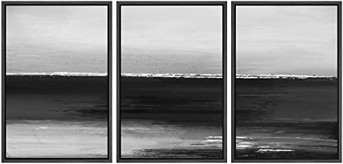 NWT Framed Canvas Print Wall Art Set Pastel Watercolor Dark Minimal Landscape Nature Abstract Illustrations Art Contemporary Decorative Chic for Living Room, Bedroom, Office - 16"x24"x3 Black - color: A02-2203-m08, size: 16" x 24" x 3 Panels BLACK