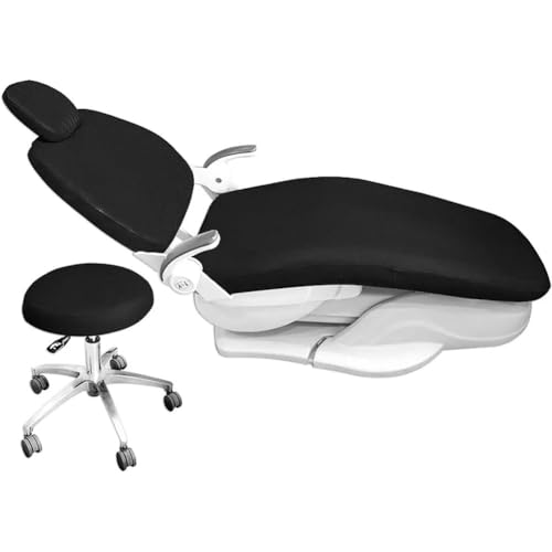 4Pcs/Set Dental Chair Covers, Dental PU Leather Unit, Waterproof PU Leather Protective Dental Full Chair Covers Elastic Stylish Dental Chair Seat Cover, Headrest Backrest Protector, Denti(Color:Black) - color: Black