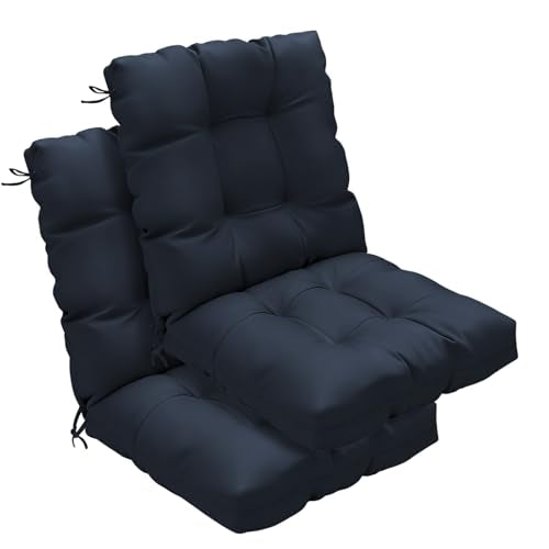 Outdoor Chair Cushions Set of 2, 42x21x4 Inch Patio Cushion for Dining/Rocking Chairs, High Back Soft Seat Pad with Ties, Indoor Outside Use, Fade-Resistant & Waterproof, Dark Blue - color: Dark Blue