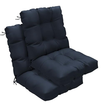 Outdoor Chair Cushions Set of 2, 42x21x4 Inch Patio Cushion for Dining/Rocking Chairs, High Back Soft Seat Pad with Ties, Indoor Outside Use, Fade-Resistant & Waterproof, Dark Blue - color: Dark Blue