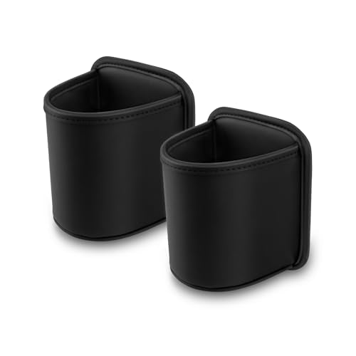 2 Pack Clip On Cup Holder for Car Door Organizer Seat Automotive Extra Drink Coffee Holders Premium PU Leather Black