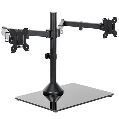 VIVO Freestanding Dual Ultrawide Monitor Stand with Sleek Glass Base and Adjustable Arms, 2 Screens up to 38 inches and 22 lbs Each, Black, STAND-V038FG - color: Black, size: 13" to 38" Screens