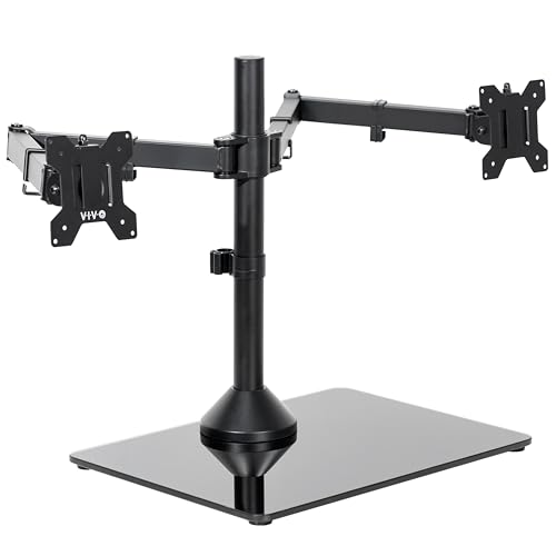 VIVO Freestanding Dual Ultrawide Monitor Stand with Sleek Glass Base and Adjustable Arms, 2 Screens up to 38 inches and 22 lbs Each, Black, STAND-V038FG - color: Black, size: 13" to 38" Screens
