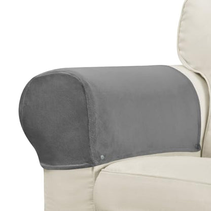 Velvet Armrest Covers for Chairs and Sofas Soft Stretch Couch Arm Cover Set of 2 Non Slip Sofa Armrest Slipcover Furniture Protector for Sofa, Couch, Armchair, Recliner, Light Gray - color: Light Gray