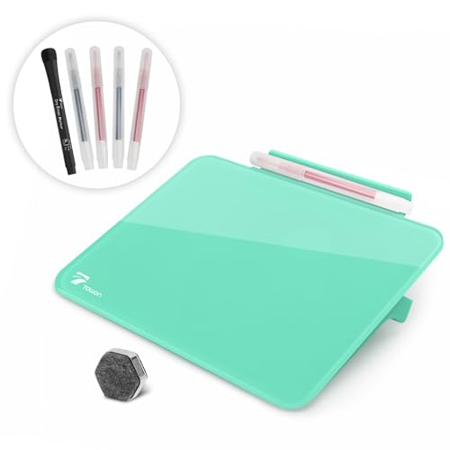 Mint Green Mini Desktop Pure Glass Whiteboard, Small Slope Slick Desk Whiteboard Glass, Desk White Board, Desktop White Board Dry Erase, Stenography Artifact for Office Homeschooling Décor, 8x6 inch - color: Turquoise