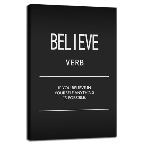 WYJDFART Inspirational Wall Art Office Decor Believe Verb Motivational Positive Posters Printed Modern Home Decor Canvas Painting Artwork Living Room Stretched and Framed Ready to Hang[12" W X 18" H] - color: A-ONE-06, size: 12"L x 18"W