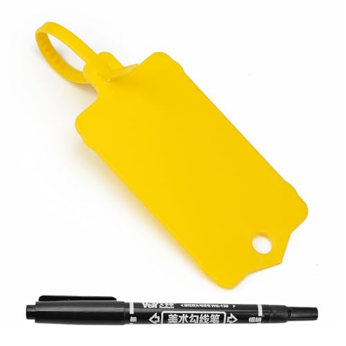 100pcs Blank Plastic Tags for Labeling Reusable Hanging Tags Ties Key Tag Storage Labels Waterproof Plastic Mark Label Writable Hang Sign with One Marker Pen (Yellow) - color: Yellow, size: 100 PCS