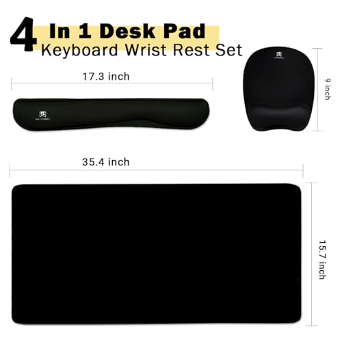 Keyboard Wrist Rest Large Mouse Pad Wrist Support for Computer, 4 in 1 Memory Foam Keyboard Pad Desk Mat Ergonomic Hand Rest Wrist Cushion for Home Office Gaming-Black - color: Black