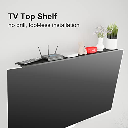 Bracwiser Plus No Drill TV Top Shelf 35.43 inch Wide for Thin Monitor TV Top Mounting Bracket Platform Holds Speaker, AV Receiver, Media Box, Game Console and More (CS106XLMINI) - size: 35 inch MINI
