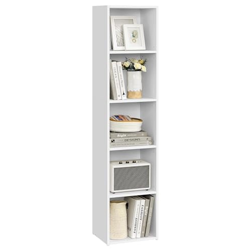 VASAGLE CUSTOS Collection - Bookshelf, 5-Tier Bookcase, Book Shelf, Open Storage Shelf, 9.4 x 11.9 x 52.8 Inches, for Living Room, Home Office, Dinning Room, Cloud White ULBC419W01 - color: Cloud White, size: 5 Tiers (11.9"W)