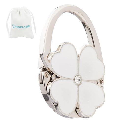 ROFLYER Clover Design Foldable Handbag Hanger Folding Purse Table Hook Holder(White) - color: White