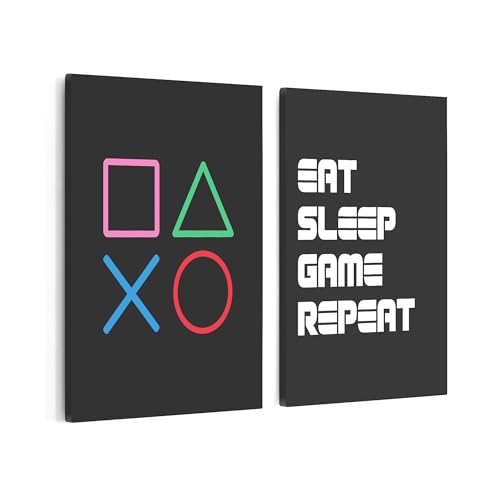 Poster Master 2-Piece Gaming Canvas - Eat Sleep Game Repeat Print - Geeky Art - Gamer Gift - Great Game Room, Man Cave or Boy's Bedroom Wall Decor - Available in 8x10 to 30x40 - color: Style-07