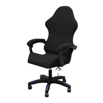 Gaming Chair Cover Set with Armrest Covers, Stretch Ruffled Slipcover for Racing Office Computer Reclining Chairs (Black) - color: Black