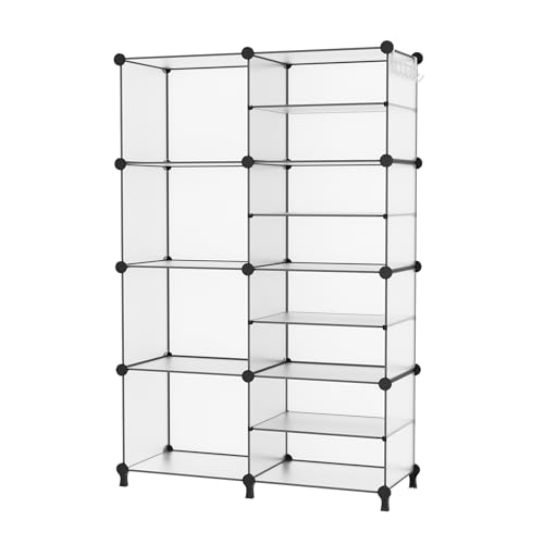 AWTATOS Closet Organizer 8 Cube Storage Shelves Clothes Organizers Closet Storage Stackable Cubby Shelving for Closet Bedroom Living Room Translucent - color: Translucent