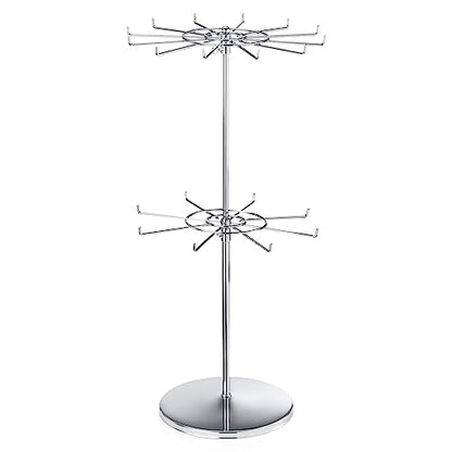 Dual Adjustable (Total Height & Tier Heighs) CounterTop Spinner Display Stand, Heavy Duty 2-Tiers, Silver - color: Silver