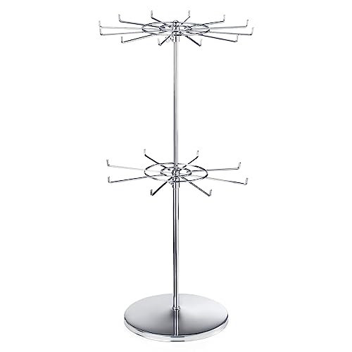 Dual Adjustable (Total Height & Tier Heighs) CounterTop Spinner Display Stand, Heavy Duty 2-Tiers, Silver - color: Silver