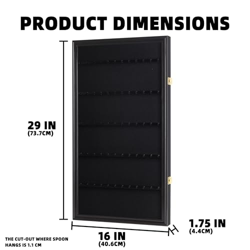 DisplayGifts 60 Souvenir Spoon Tea Spoon Display Case Rack Holder Wall Cabinet Frame, UV Protection, Lockable Door (Black Finish) - color: Black Finish