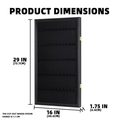 DisplayGifts 60 Souvenir Spoon Tea Spoon Display Case Rack Holder Wall Cabinet Frame, UV Protection, Lockable Door (Black Finish) - color: Black Finish