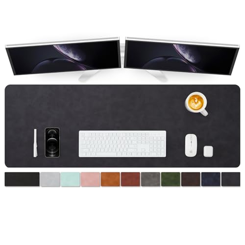 Distressed Leather Desk Mat - Non-Slip PU Desk Pad for Office and Home - Desk Organization and Accessories - Ideal for Large Mouse Pad and Desk Mats on Top of Desks(Charcoal Black,47.2"x 17") - color: Charcoal Black, size: 47" x 17"