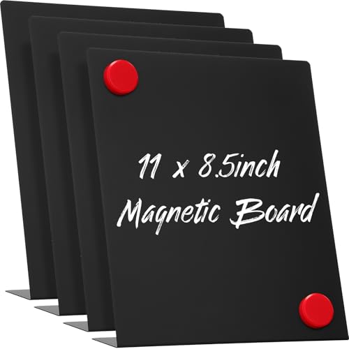 Fainne 4 Pcs Magnetic Board Stand Metal Magnet Bulletin Board Magnet Display with Easel for Tabletop for Back to School Memo Menu Table Office Kitchen Supplies (Black,11 x 8.5 Inches) - color: Black, size: 11 x 8.5 Inches