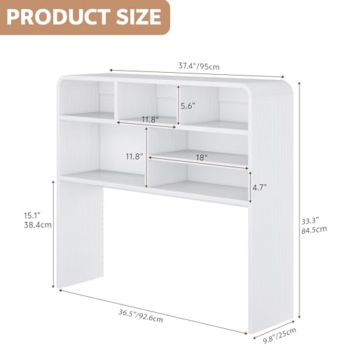 5-Tier Desk Shelf, 37.4''W Desktop Bookshelf for Computer Monitor, Desktop Organizer Shelf Storage Rack with 6 Cubbies, 5-Level Desk Hutch Display Rack for Home, Office, Dorm, Vanity, White - color: White, size: 37.4"W