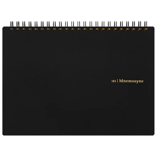 Maruman Mnemosyne Grid Notebook- Horizontal A5 Layout, 5.83" x 8.27", 70 Sheets / 140 Pages, 5mm Graph Paper Journal, Perforated Pages & Wire-Bound to Lay Flat, Black, Made in Japan - size: A5 (5.83" x 8.27")