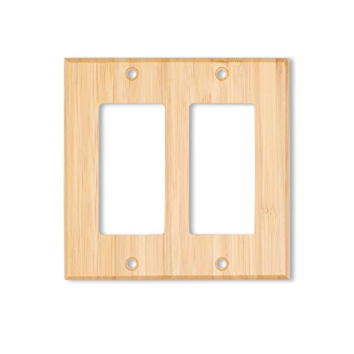 Solid Wood Double Rocker Light Switch Plate 4.5" X 4.5" Bamboo Light Switch Cover Quality Raw Wooden Decorative Bedroom Kitchen Home Decor (Double Rocker) - color: 1PC-Double Rocker