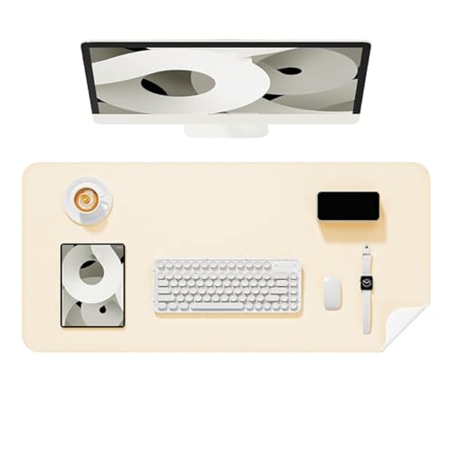 Non-Slip Leather Desk Mat, 27.6×11.8 Inch Waterproof Laptop Computer Desk Keyboard Pad, Large Mouse Pad for Office,Work, Home, Decor (Beige) - color: Beige
