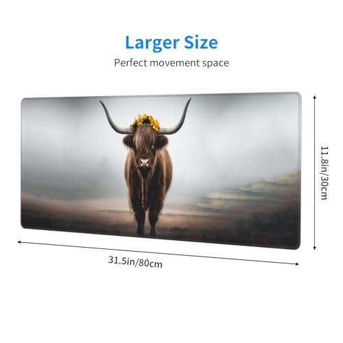 Highland Cow Gaming Mouse Pad, Large Non-Slip Rubber Base Mousepad XL 31.5x11.8in, Keyboard Mouse Mat, Desk Pad with Stitched Edges for Gamer Home&Office - color: 13