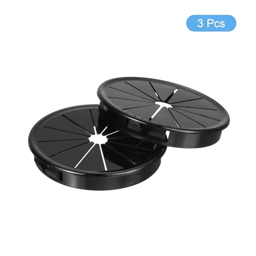 uxcell 3Pcs Desk Grommet Black, Snap Bushing Grommet with Shutter for Holes with 2.76"(70mm) Mounting, Round Nylon Snap in Cable Desk Grommet for Cables and Cords Management - size: 70mm