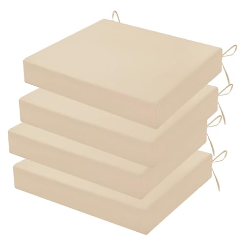 Outdoor Chair Cushion Set of 4, 18.5 x 16 Inch Patio Chair Cushions for Outdoor Furniture, Water Resistant Outdoor Patio Chair Cushions with Non-Slip Ties(Beige) - color: 1 - Beige, size: 18.5x16x3|4 Pack