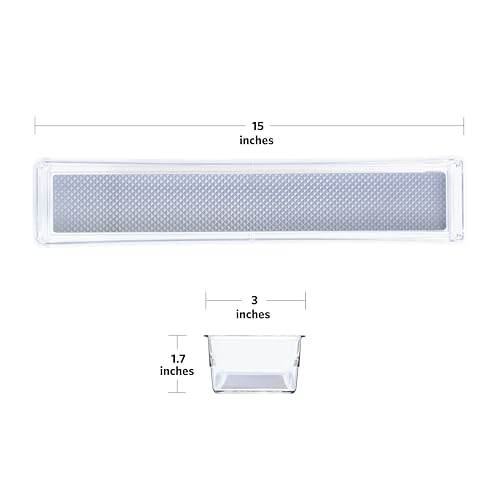 Glad Drawer Organizer Bin, 15x3 - Heavy Duty Clear Plastic Storage Tray for Junk Drawers, Kitchen Utensils, Bathroom Vanity, and Organizing Pantry - BPA Free, Food Safe, Non Slip - size: 15x3