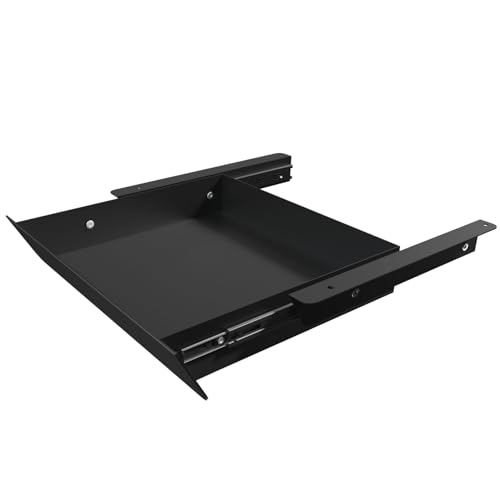 Under Desk Mounted Sliding Drawer with 60 Degree Tilt Panel to Pull Out, 15'' Long & 9'' deep Large Storage Organizer for Sit Stand Workstation - color: Black, size: M
