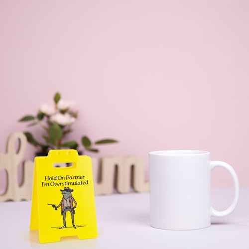 Hold On Partner I'm Overstimulated Humorous Desk Sign - Stress Relief Gifts for Colleagues, Funny Office Decor for Coworkers and Friends - style: Cowboy Frog