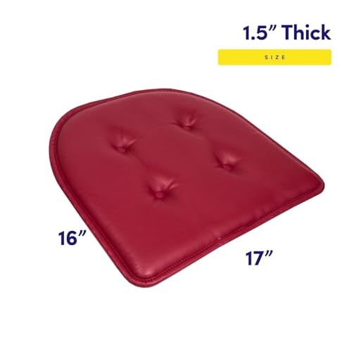Sweet Home Collection Chair Cushion Memory Foam Pads Tufted Slip Non Skid Rubber Back U-Shaped 17" x 16" Seat Cover, 4 Count (Pack of 1), Faux Leather Burgundy Red - color: Faux Leather Burgundy Red, size: 4 Pack, style: Foam Pads