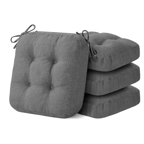 IASEAHK Chair Cushions for Dining Chairs, Dining Chair Cushions, Tufted Indoor Chair Pads with Ties & Non Slip Backing, Seat Cushions for Kitchen Chairs 16.5” x 16.5” x 3.5”, Set of 4, Grey - color: Grey, size: Pack of 4
